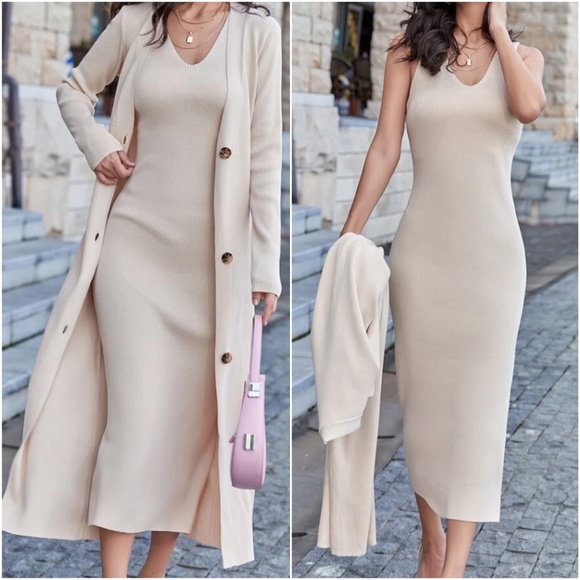 BellanBlue Dresses & Skirts - Classic Sleeveless Midi Dress Button Down Long Cardigan Set